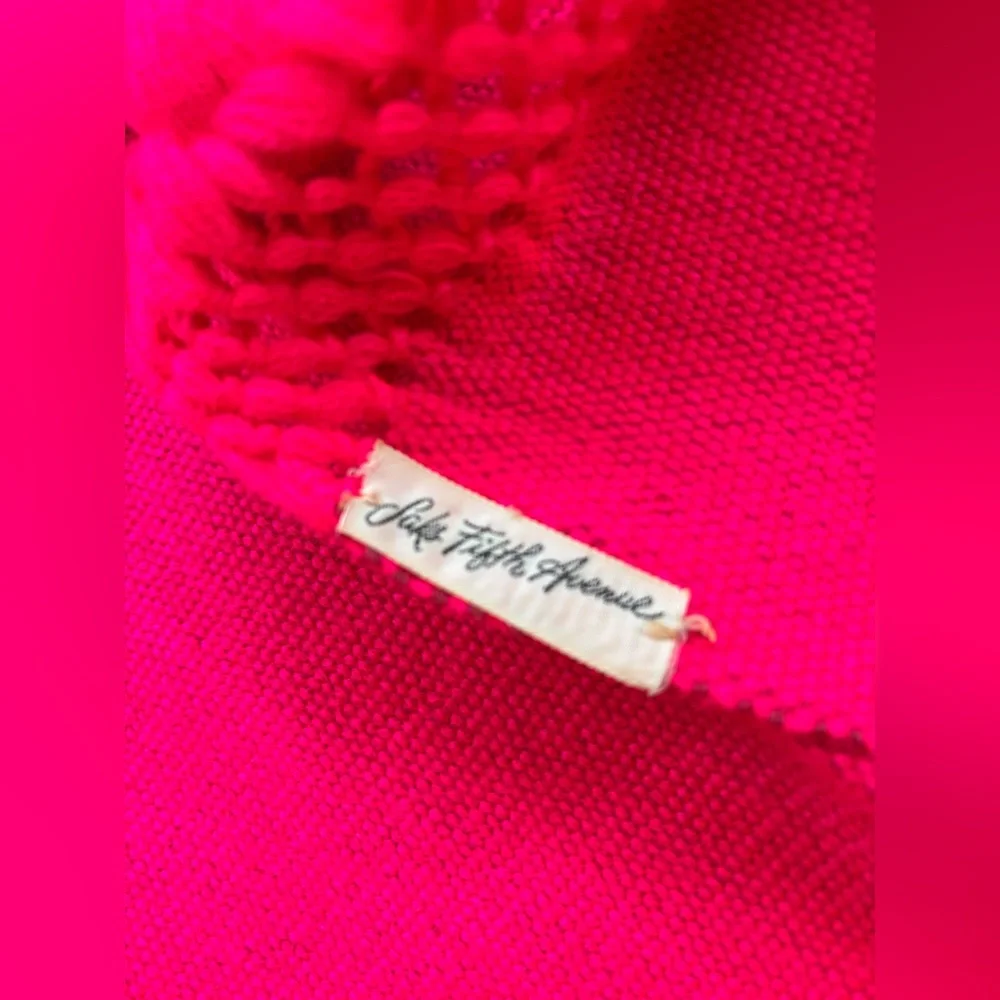 Vintage Saks Fifth Avenue Hot Pink Tassel Scarf / Throw | Blanket Wrap 26” x 78”